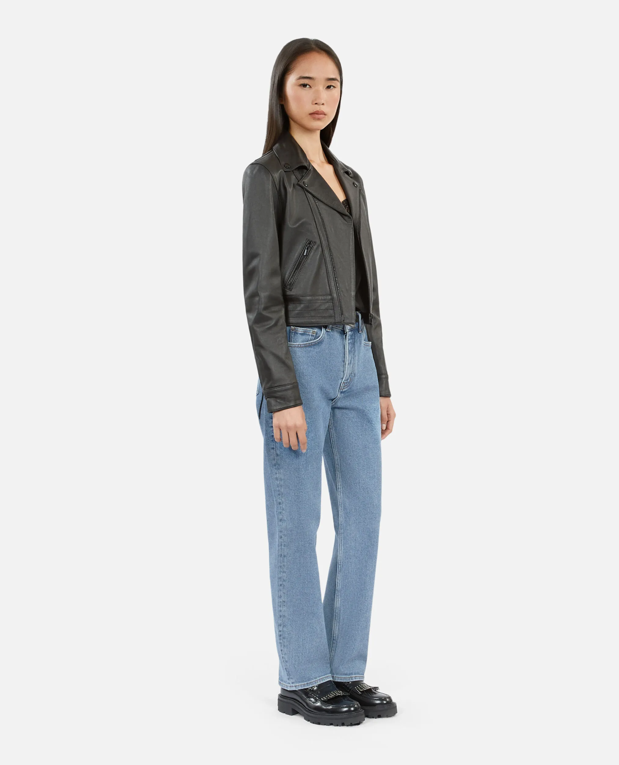 Blouson à studs en cuir noir