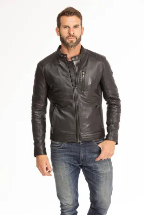 Blouson cuir homme noir style moto