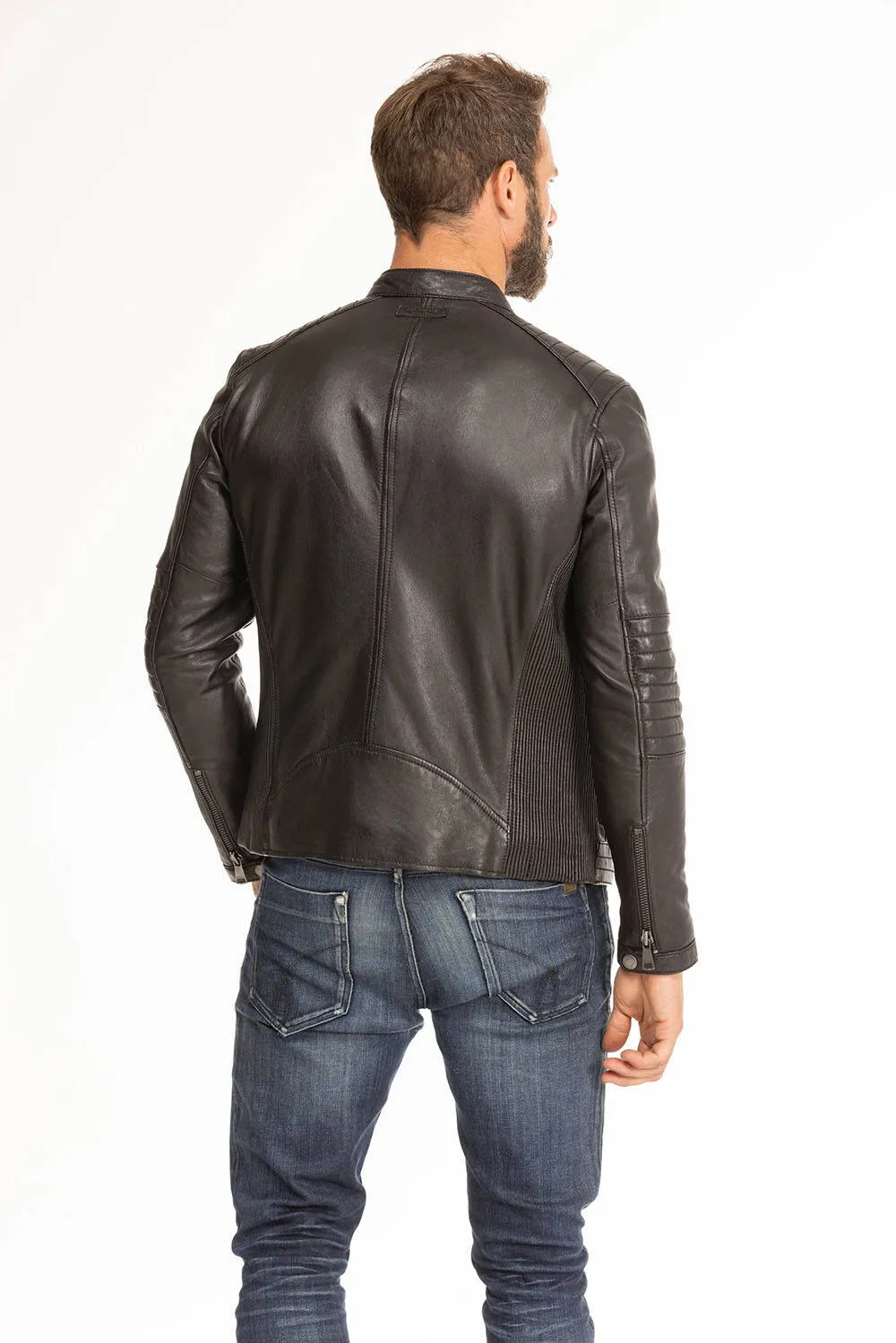 Blouson cuir homme noir style moto