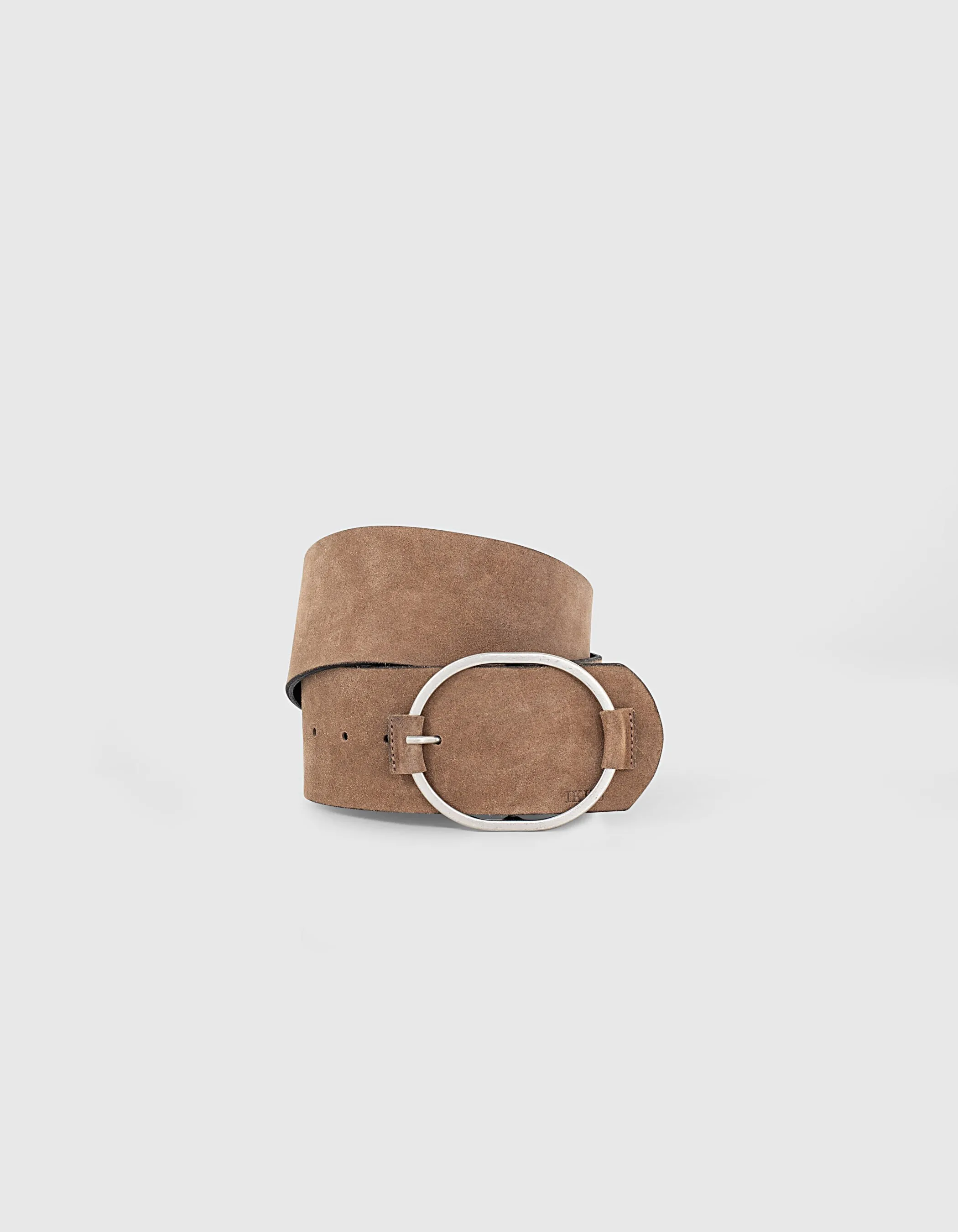 Ceinture large en cuir beige effet daim femme