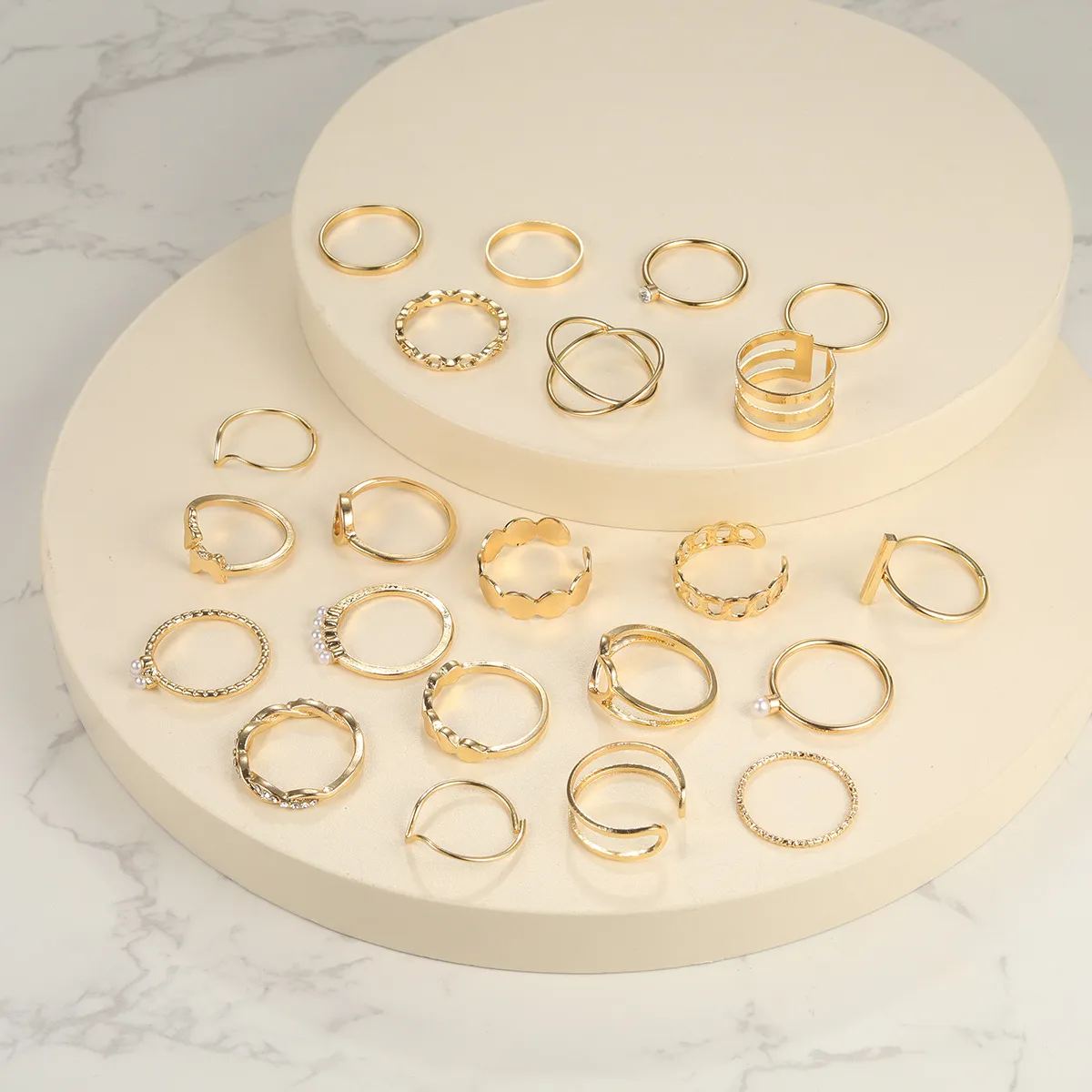 Ensemble de matiques en perles pour femmes, bijoux en métal, bague de fleur de cuir chevelu géométrique, bague d'Li