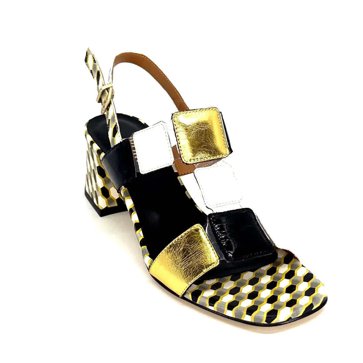 Ivoire 604 Exagon Cuir Blanc Noir Doré