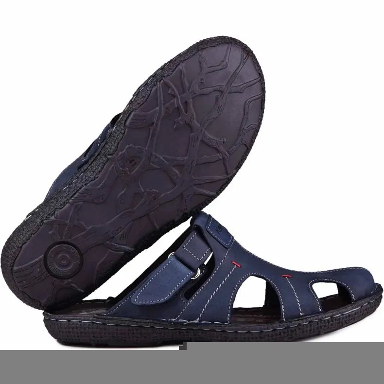 Kampol Chaussons cuir homme 217/22KAM bleu marine
