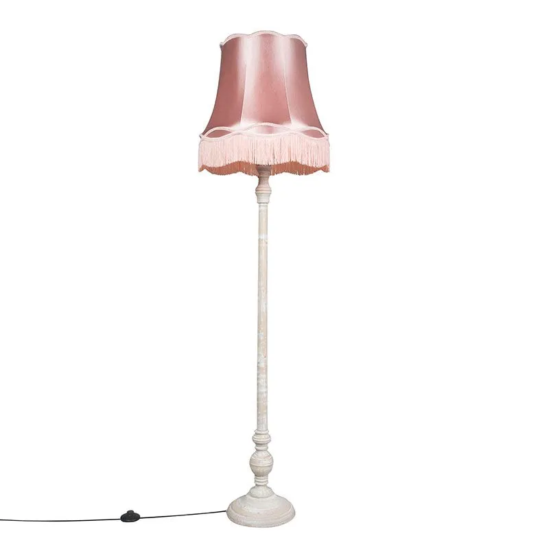 Lampadaire rétro gris avec abat-jour Granny rose - Classico