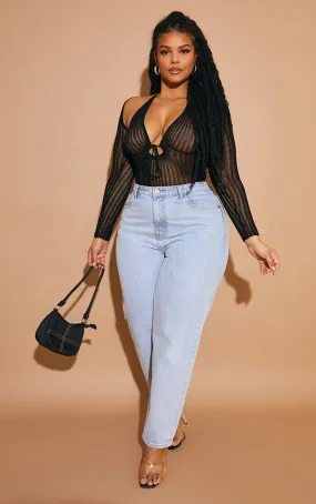 Plus Body en maille tricot transparente noire à manches longues