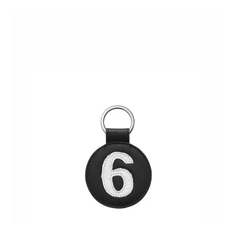 Porte-clés Numéro 6 en cuir recyclé Noir
