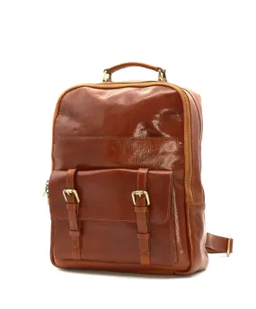 Sac à dos en cuir pour voyage unisex cuir veau cognac aspect vintage